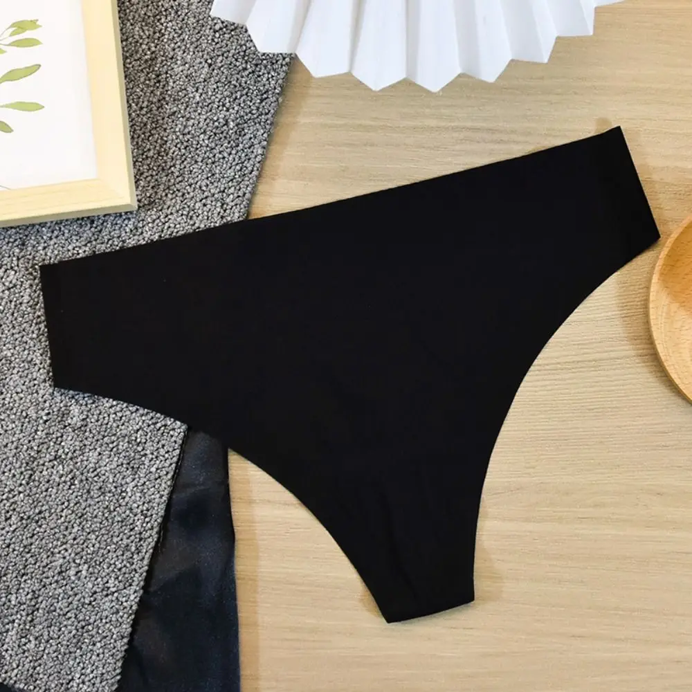 Transparent Women's Summer Ice Silk Panties Low Waist Yoga Fitness Ice Silk Seamless Briefs Thong Traceless Underpants Daily