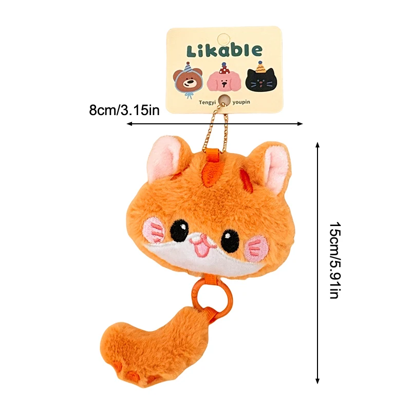 Porte-clés en peluche chaton à longue queue, pendentif mignon, poupée en peluche de dessin animé, breloque pour sac à dos, décoration suspendue