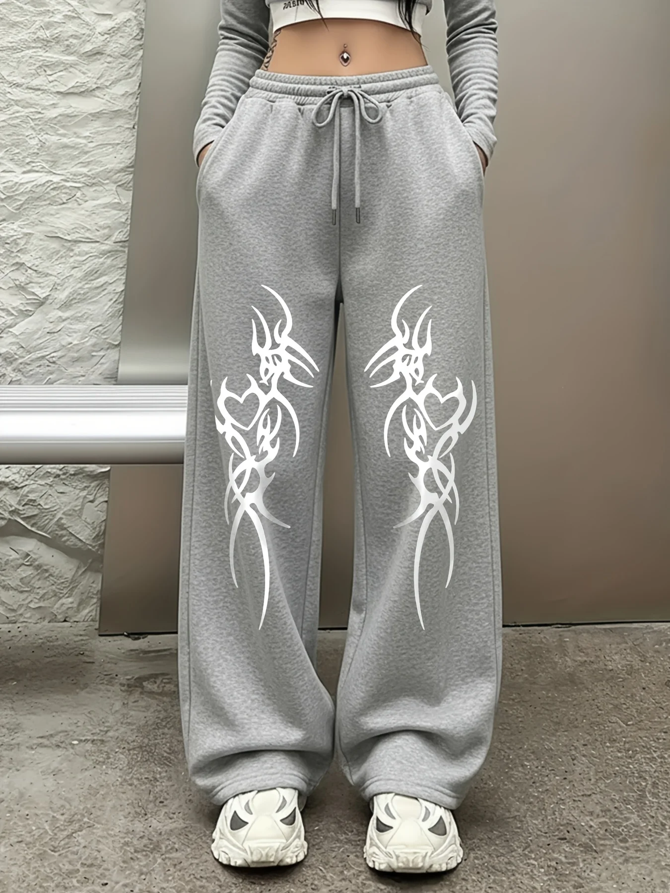 Men Women Straight‑Leg Long Pants,3D Abstract Tribal Heart Graphic Print Trousers Elastic Drawstring Unisex Street Pants