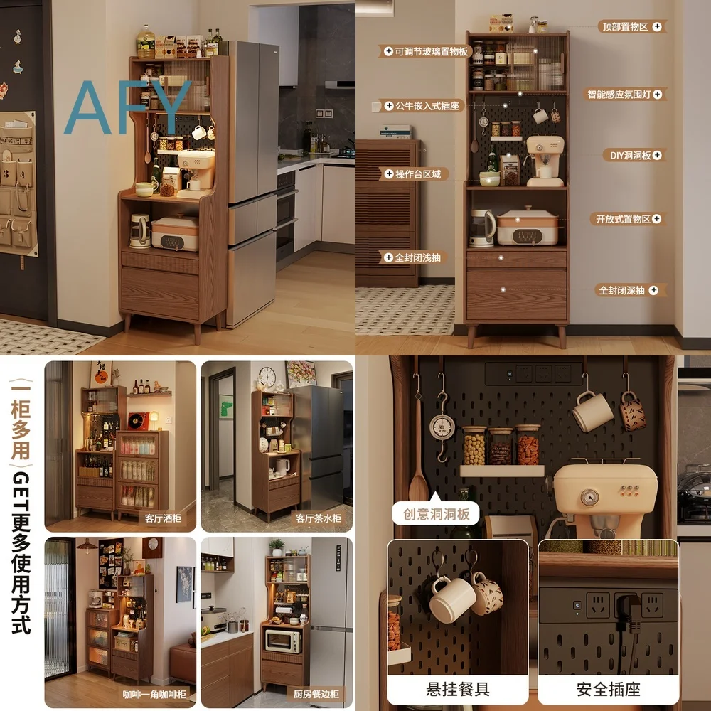 Solid Wood Dining Side Cabinet for Living Room Wine Storage Coffee Table Organizer Wall Mounted Household Storage Locker