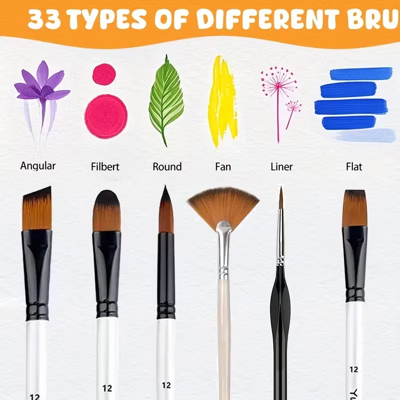 مجموعة فرش متعددة الوظائف مكونة من 33/41 قطعة، بما في ذلك فرش دائرية وزاوية ومسطحة على شكل مروحة - مناسبة للمبتدئين