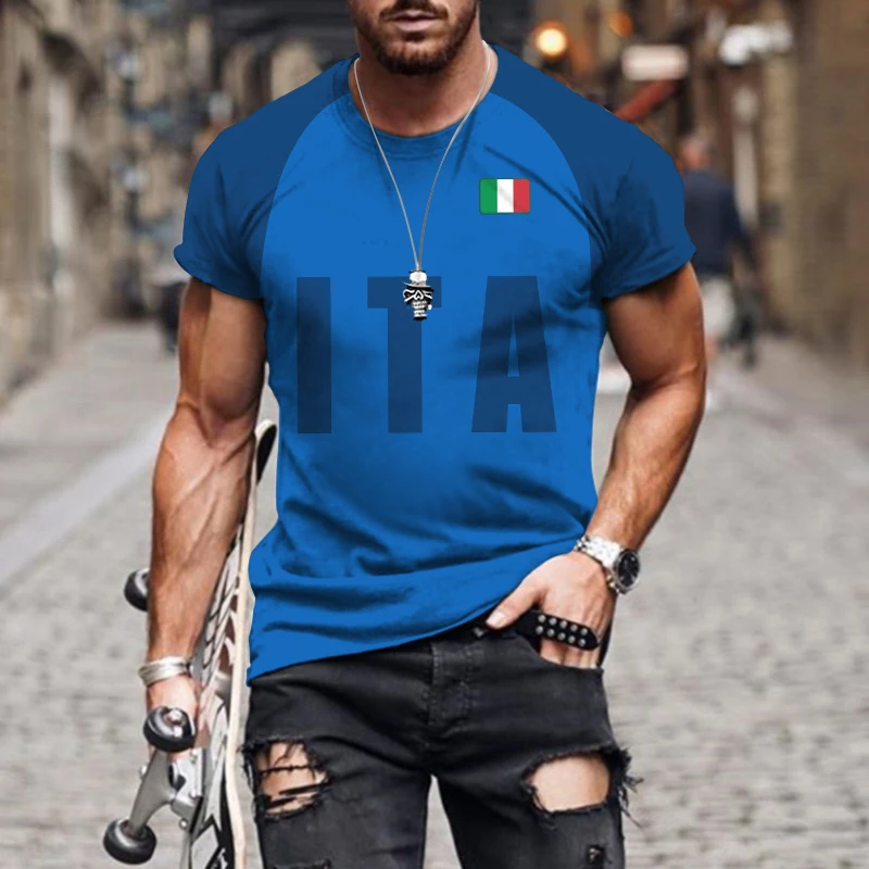 Summer Men 3D Italy Letter Printing Tops Tees Casual T-shirt Male Sports Short Sleeve Clothing Boys Girls Fashion Streetwear