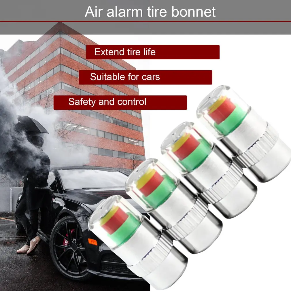 4pcs/set Car Tire Pressure Monitor Valve Stem Caps Air Alert Tire Valve Cap Pressure Sensor Monitor Light Cap Indicator