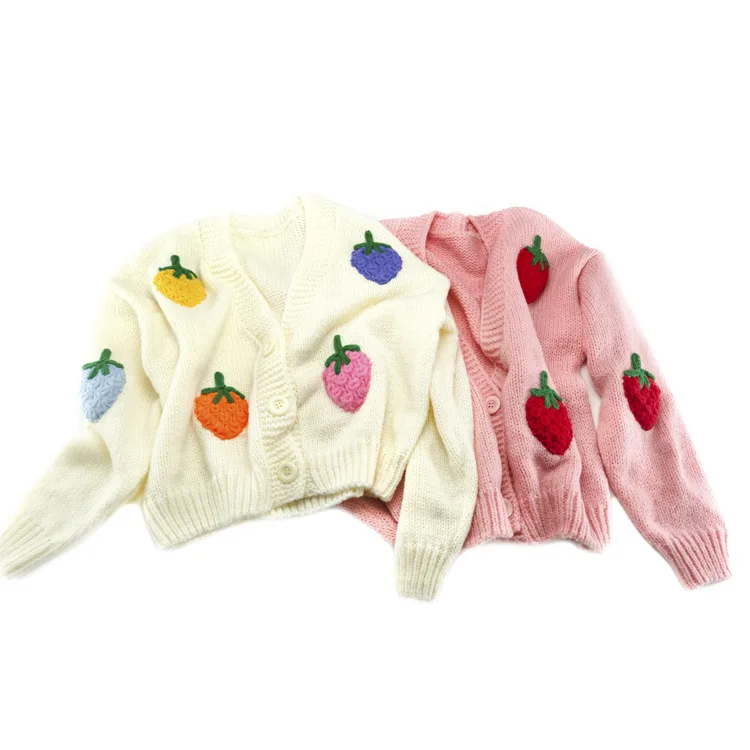 Elegant Cardigan Women Korean Fashion Vintage Strawberries Knit Sweaters Women Black Long Sleeve Top Knitted Button Up Pink Top