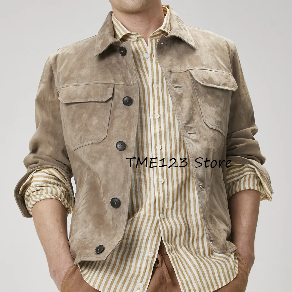 

Classic Men's Suit Jackets for Man Flap Pockets Suede Fabric Single-breasted Lapel Casual Suits Fashion Streetwear Blazer