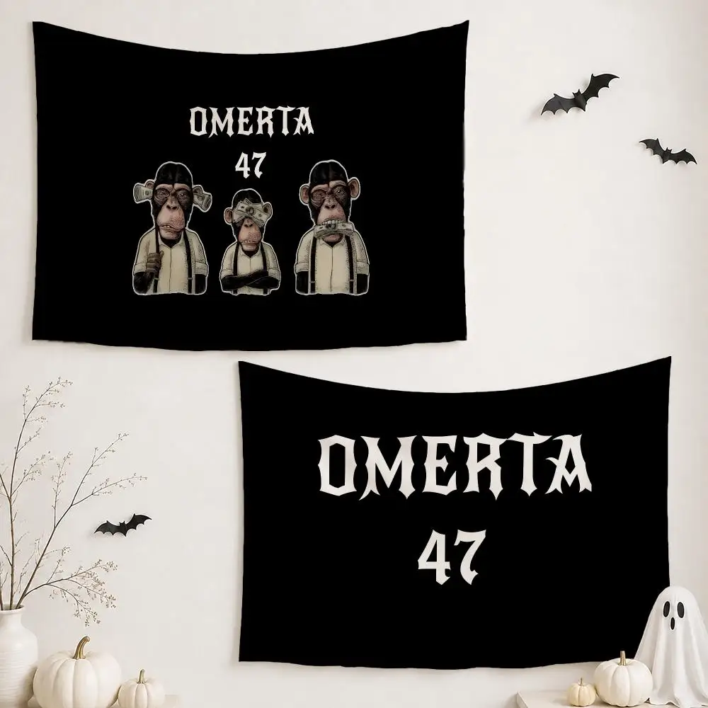 Fashion Logo O-Omerta 47 Maes Tapestry Wall Hanging Tapestry Aesthetic Room Decor Banners for Bedroom Living Room Outdoor Party
