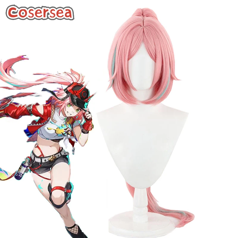 

Cosersea Rappa Cosplay Wigs Game Honkai: Star Rail Rappa 100cm Pink Mixed Blue Ponytail Cos Wig Synthetic Hair Heat Resistant