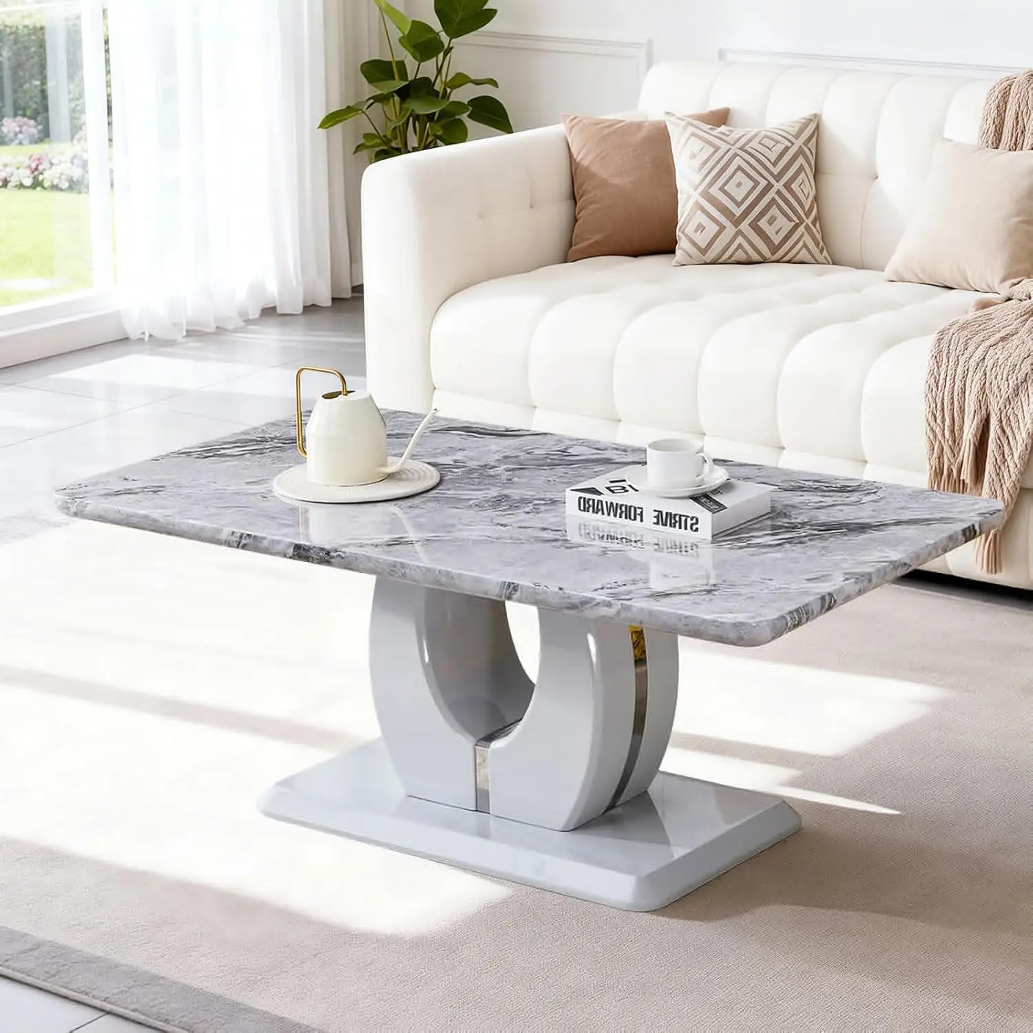 

Marble Coffee Table For Living Room, Modern Luxury Rectangle Coffee Table With Storage, Tea Tables For Small Space Office Apartm
