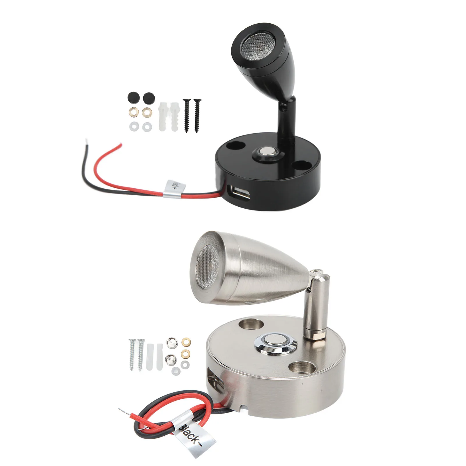 

LED RV Reading Light Touch Dimmer 3 Lighting Color with USB Charging Port 12‑24V 3W for Camping Trailers Yachts