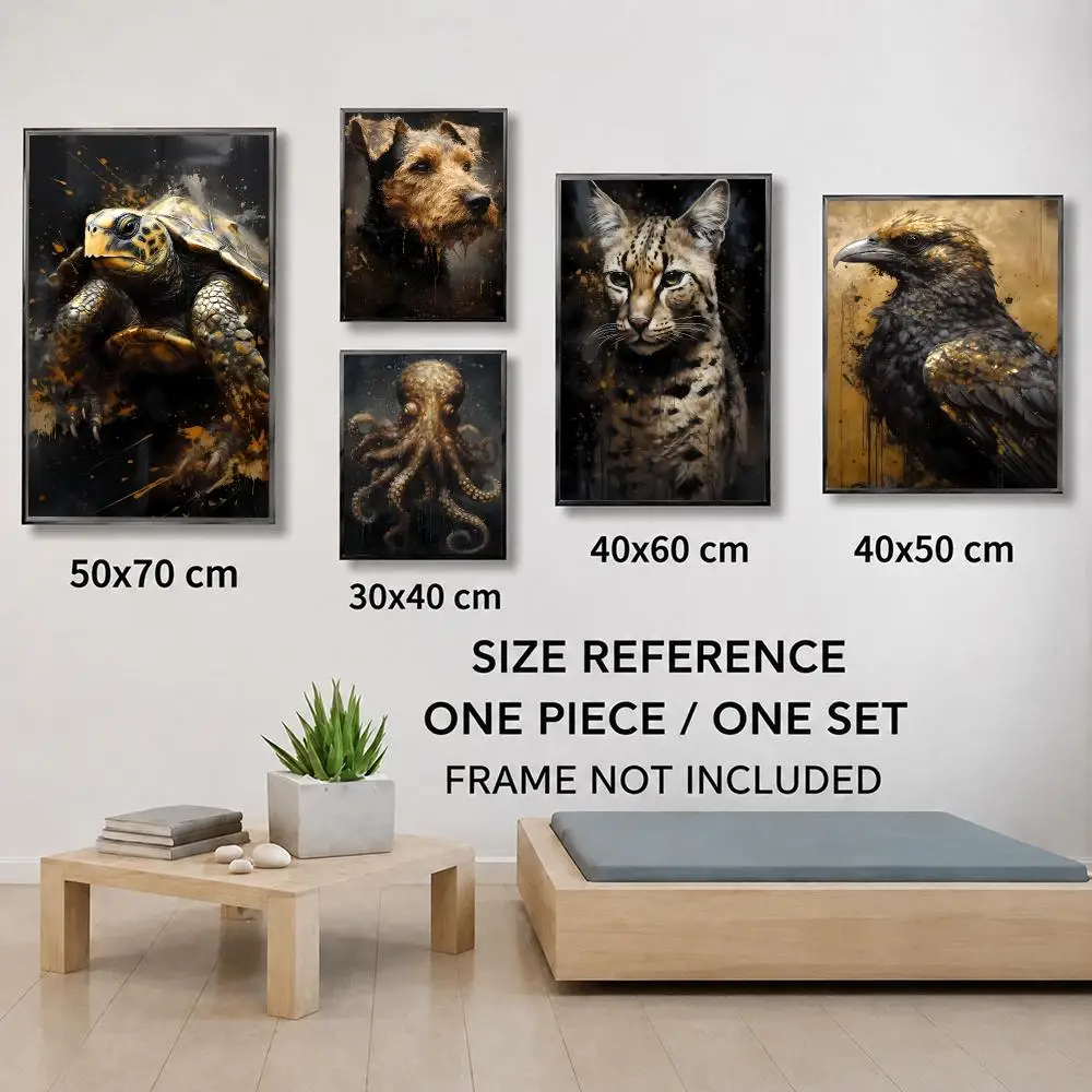 Black Gold Animal Poster Zebra Cat Dog Panda Owl Bear Elephant Wall Art Home Decor Poster HD