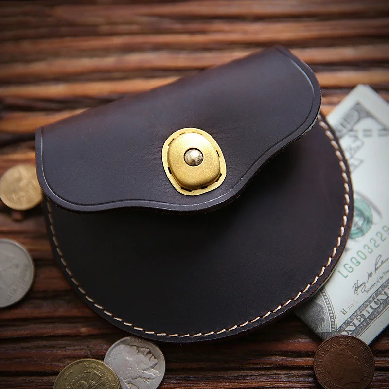 100% Genuine Leather Coin Purse Men Women Vintage Handmade Real Cow Skin Short Small Pocket Case Holder Money Bag Wallet