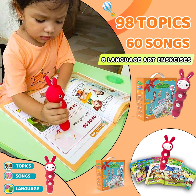 Interactive English Audio Book Set for Kids 3-8 Years Early Education with 20 Plastic Volumes 1 Talking Pen & Learning Machines