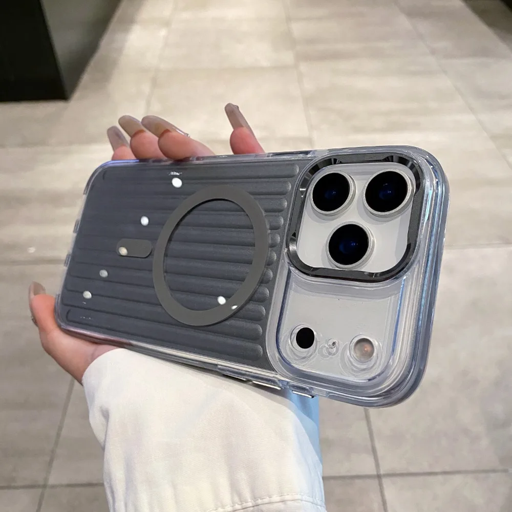 Mode 3D Koffer Gegolfd Streep Modern voor Magsafe Case voor IPhone 17 Air 16 15 14 Pro Max Magnetische Waterdichte Cover Fonds