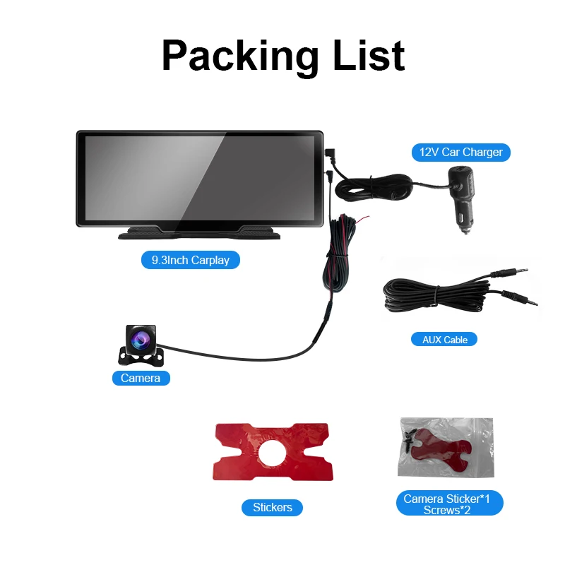 9.3 "شاشة تعمل باللمس سيارة ستيريو لاسلكي أندرويد السيارات 1080P كاميرا احتياطية سيارة مشغل الوسائط المتعددة داش كام ، مع جهاز إرسال AUX/FM