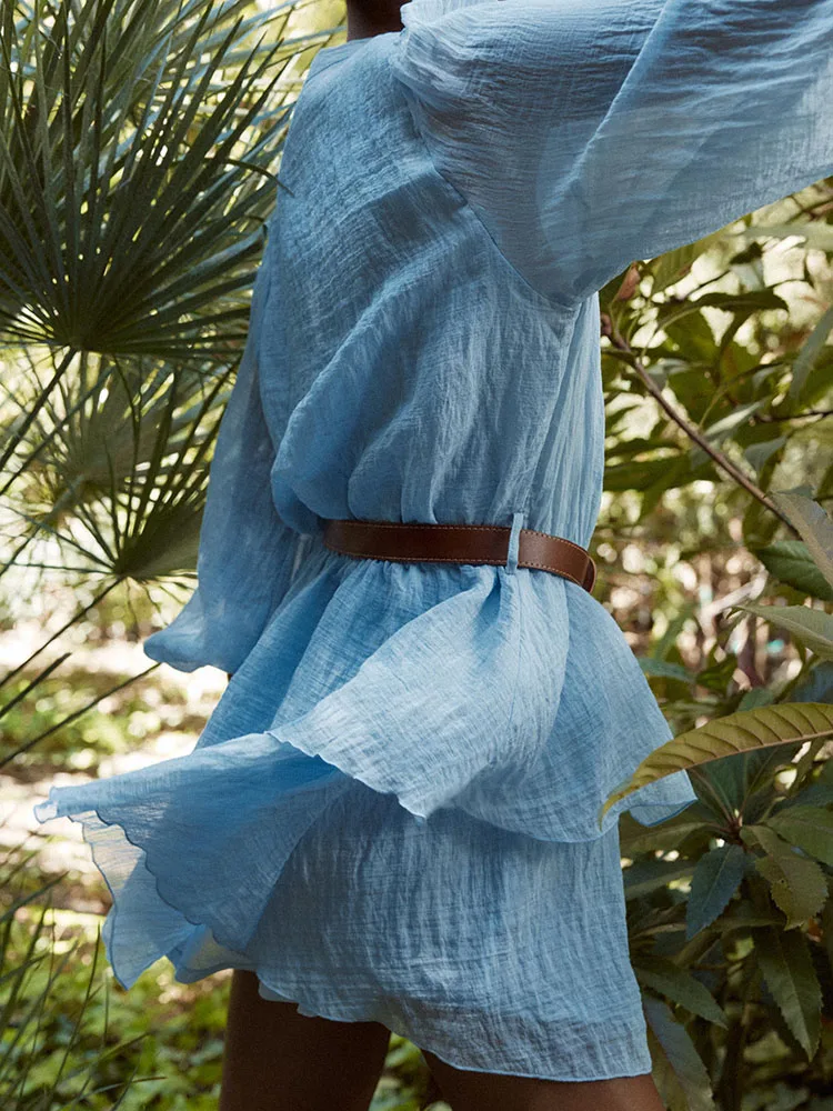 Primavera nova chegada feminina dr v-ne com cinto em camadas decorativas rua sle longo sve casual faion design