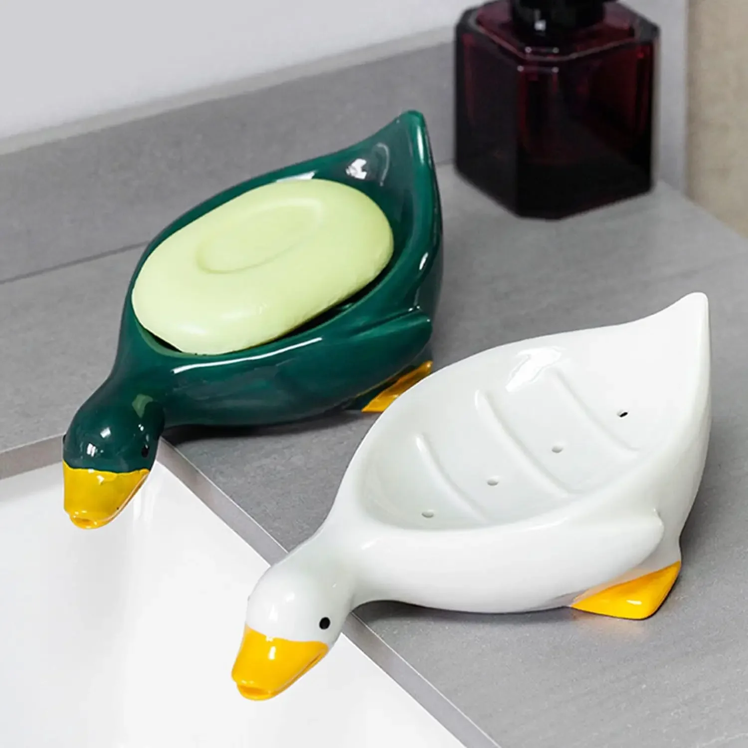 

Cute Duck Shape Soap Dish Self Draining Soap Holder Soap Rack for Shower Bathroom Home Tub Kitchen Sink Plastic Tray Holder