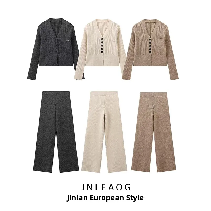 

JNLEAOG модный комплект с пятью пуговицами в вертикальную полоску, женский осенний Новое поступление, костюм-футболка, европейская одежда для взрослых