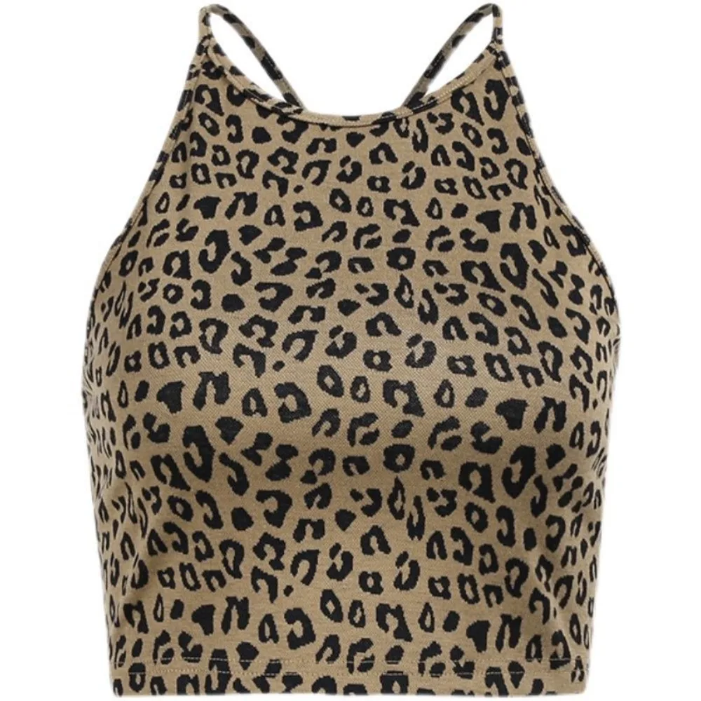 

Summer Leopard Print Backless Sling Fashion Spice Girl Slim Sexy Vest Casual Temperament Short Top Beach Vacation