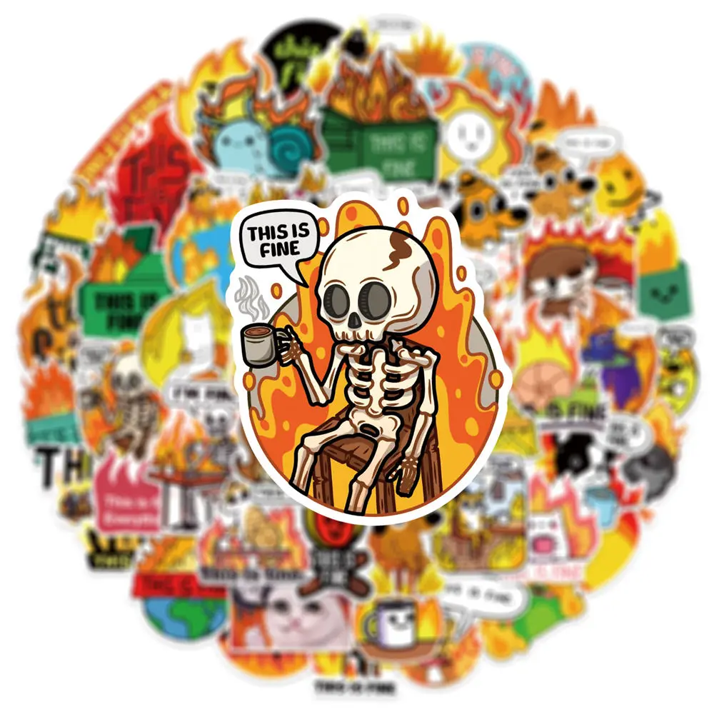 50pcs Vintage Cartoon this is fine Graffiti Stickers Pack Phone Guitar Album Sticker Scrapbooking Supplies Journal Accessories