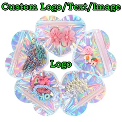 200PCS Flat Clear Window Heart Shape Ziplock Packaging Bag DIY Logo Print Matcha Cocoa Candy Jewelry Stones Gift Storage Pouches