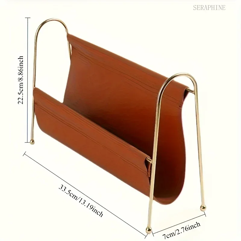 Gold Storage Compact Nordic Metal Rack Magazine - Leather Faux Desk Frame, Organizer for Home Office/bookshelf Decor