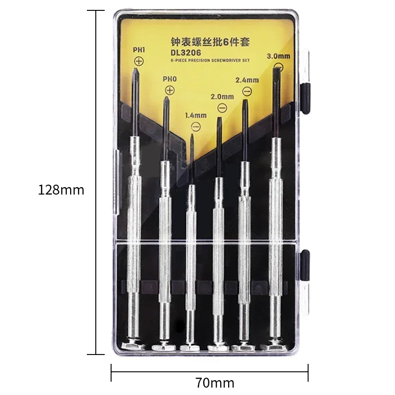 6 PCS Precision Screwdriver Set with Flat Head and Philips 6 Different Sizes for Watches Clock Glasses Electronic Repairs Tool