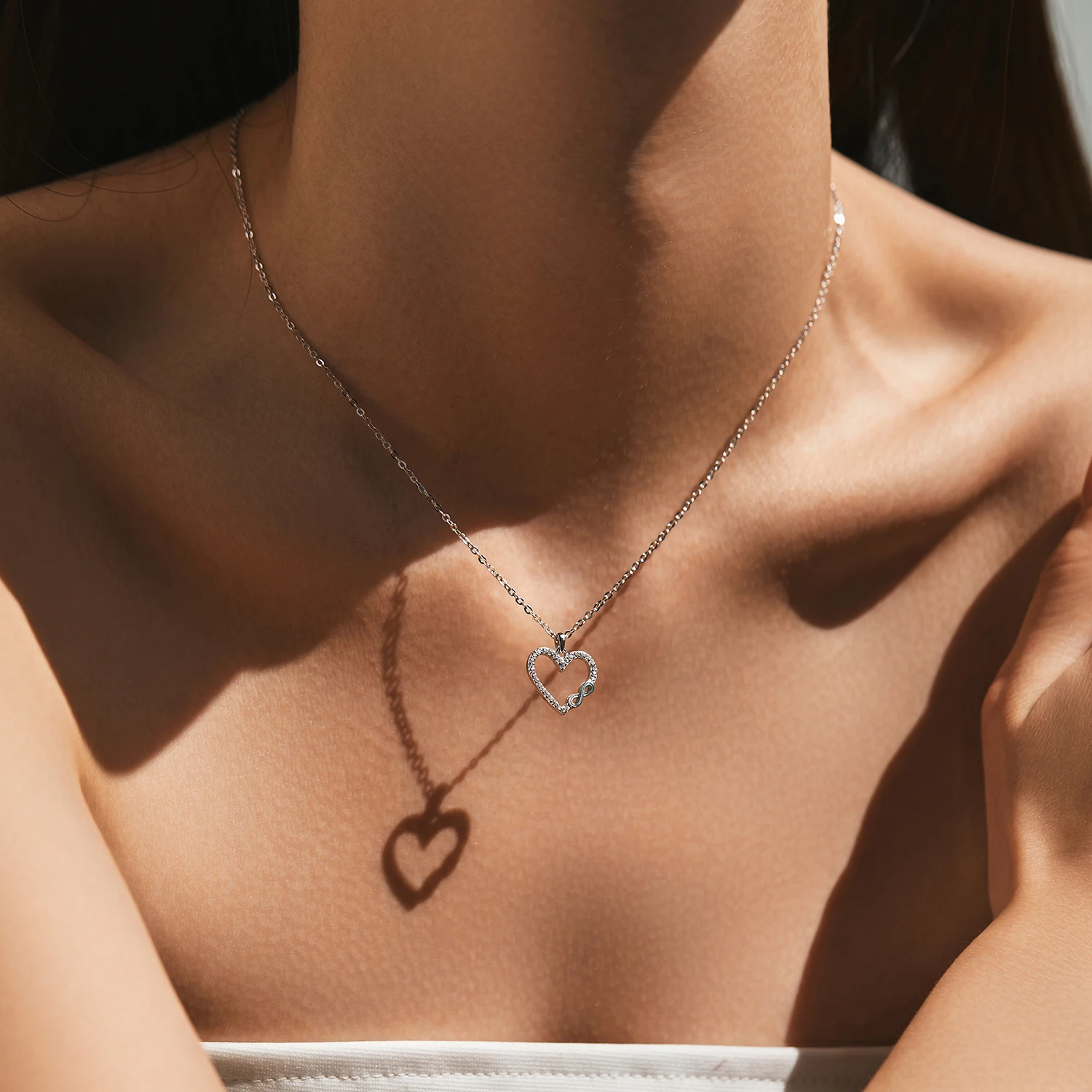 MODIAN 925 Sterling Silver Romantic Heart Enamel Infinity Love CZ Link Chain Pendant Necklace For Women Wedding Fine Jewelry