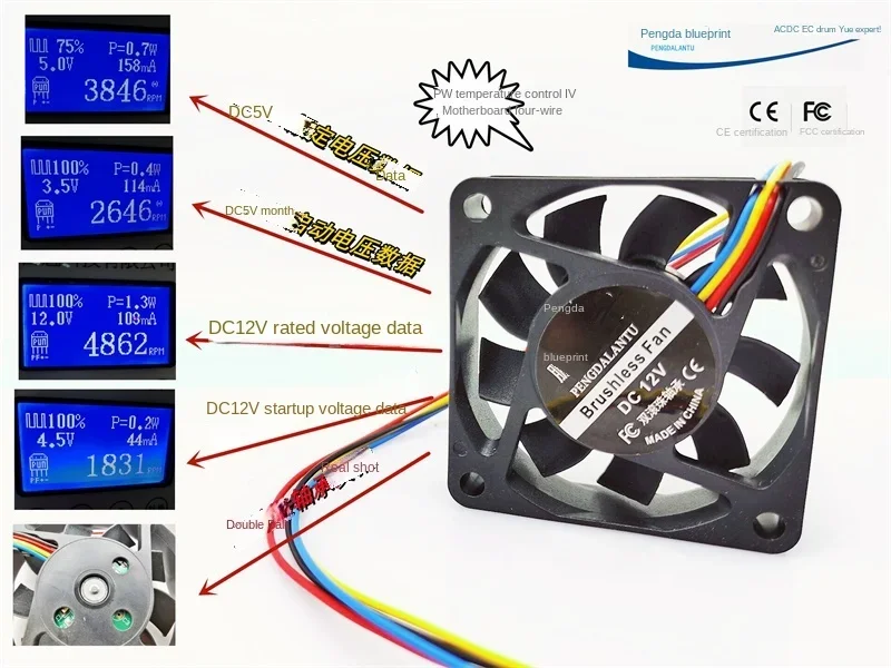 pa Brand-new  blueprint 6015 dual ball bearing PWM temperature control 12V 5V chassis four-wire 6CM cooling fan60*60*15MM