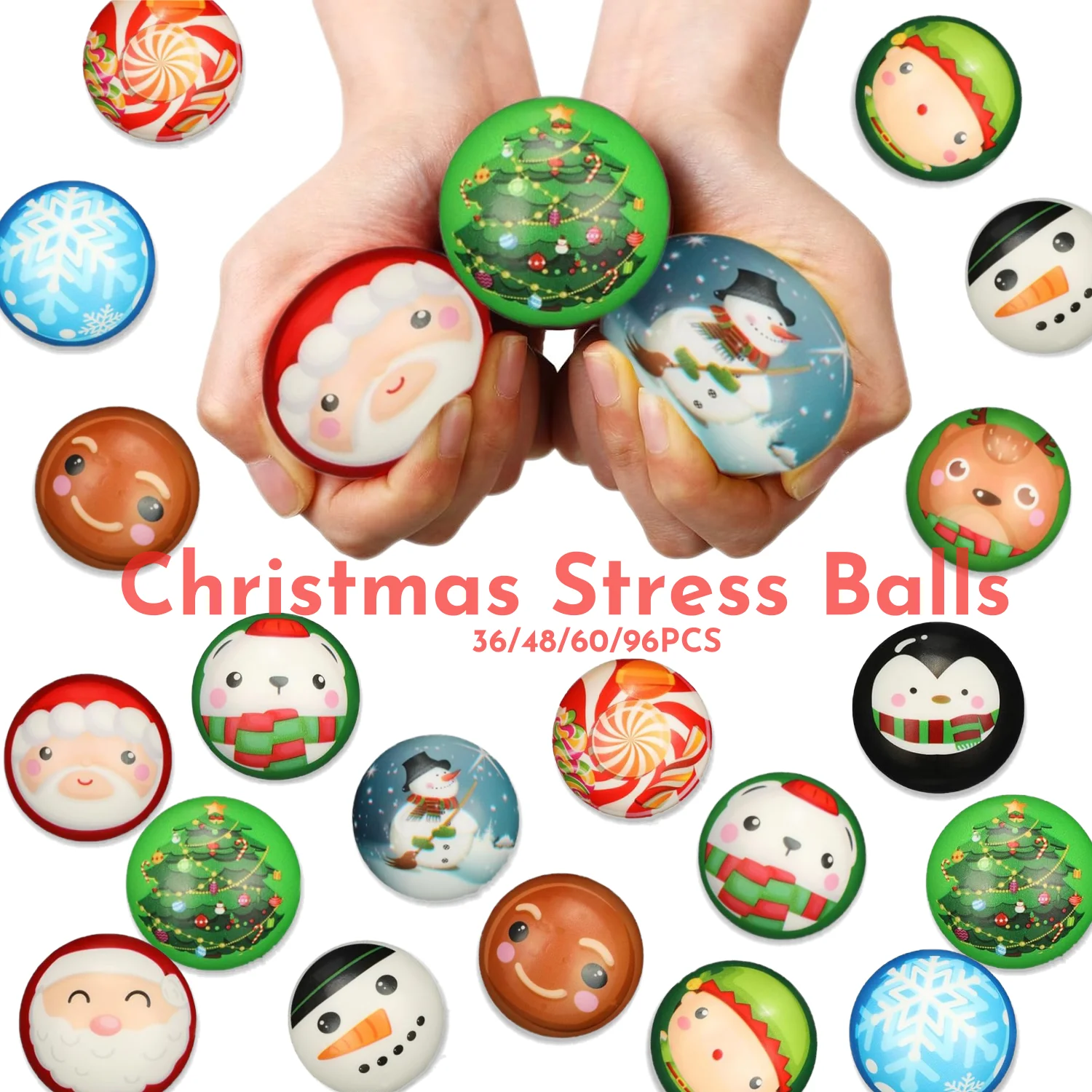 96-36pcs Christmas Stress Ball Foam Christmas Squeeze Toys Santa Claus Stress Relief Toys for Party Goodie Bag Stocking Fillers