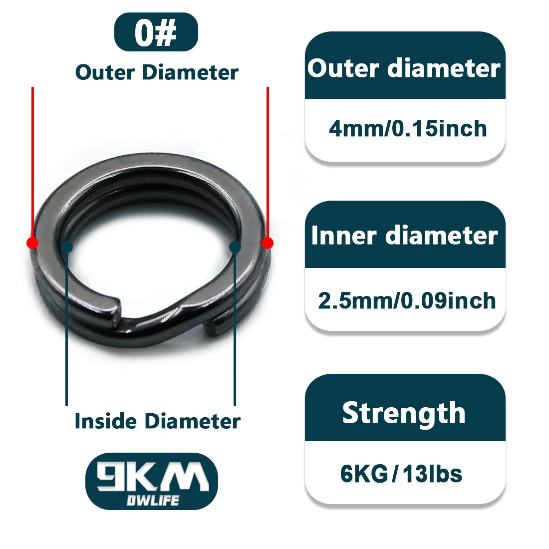 9KM DWLIFE Angelköder, geteilte Ringe, 50–200 Stück, Angelzubehör, Edelstahl, Angelhaken, Anschlüsse, Snap-Angelring, 15–55 kg, Schwarz 4