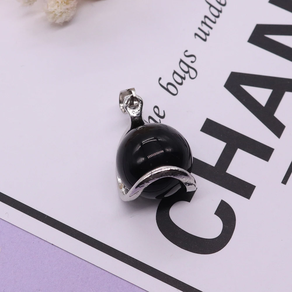 Natural Stone Pendant Round Ball Amethyst Lapis Agate Obsidian Rose Quartz Bead Charms for Jewelry Making DIY Necklace Accessory