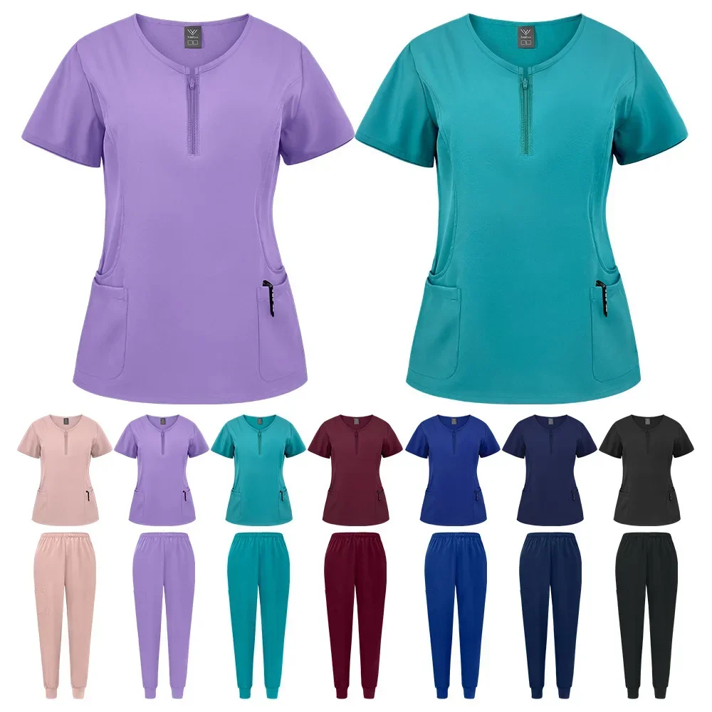 Surgical Uniforms Woman Scrub Set Medical Nurse Beauty Salon Workwear Clinical Scrubs Top + Pant Spa Doctor Nursing Tunic Suit