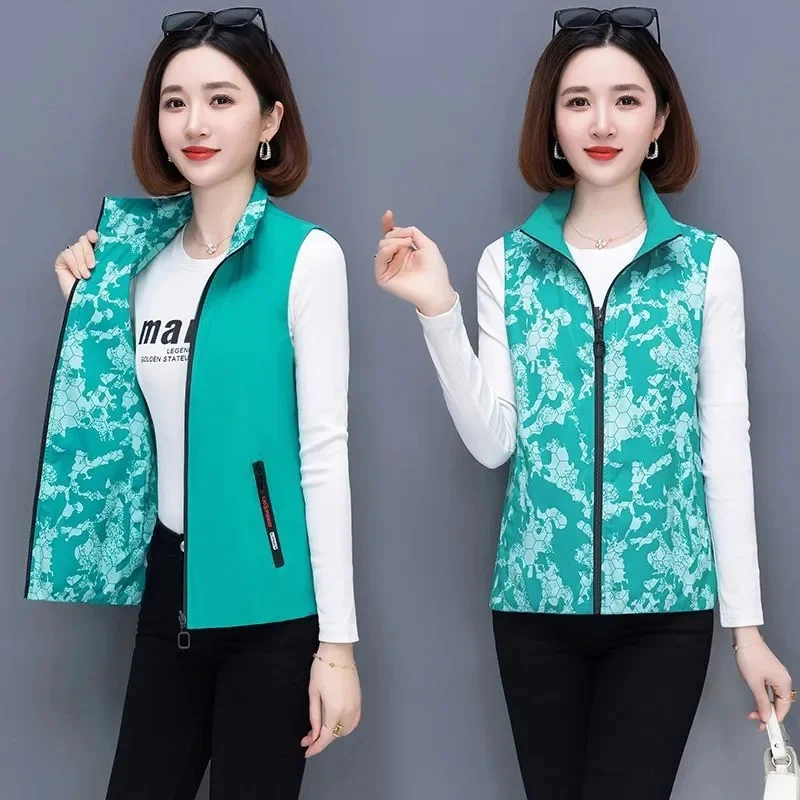 

Women's Double-Sided Vest New Fashion Spring Autumn Coats Sleeveless Short Jacket Waistcoat Female Casual Tops Chaleco Mujer 4XL