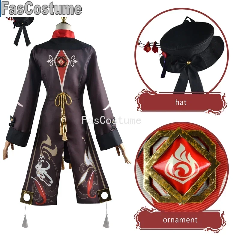 FasCostume Genshin Impact Hu Tao juego Anime Cosplay peluca sombreros Hutao trajes elegantes disfraz de Halloween Navidad arrastre fiesta regalo