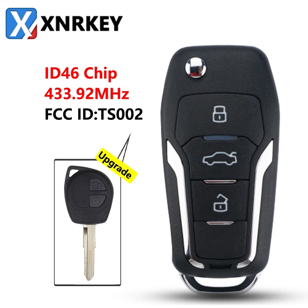 XNRKEY z 3 przyciskami ulepszony składany pilot z kluczykiem samochodowym Chip 433.92Mhz ID46 do Suzuki Swift SX4 Vauxhall Agila FCC ID: TS002