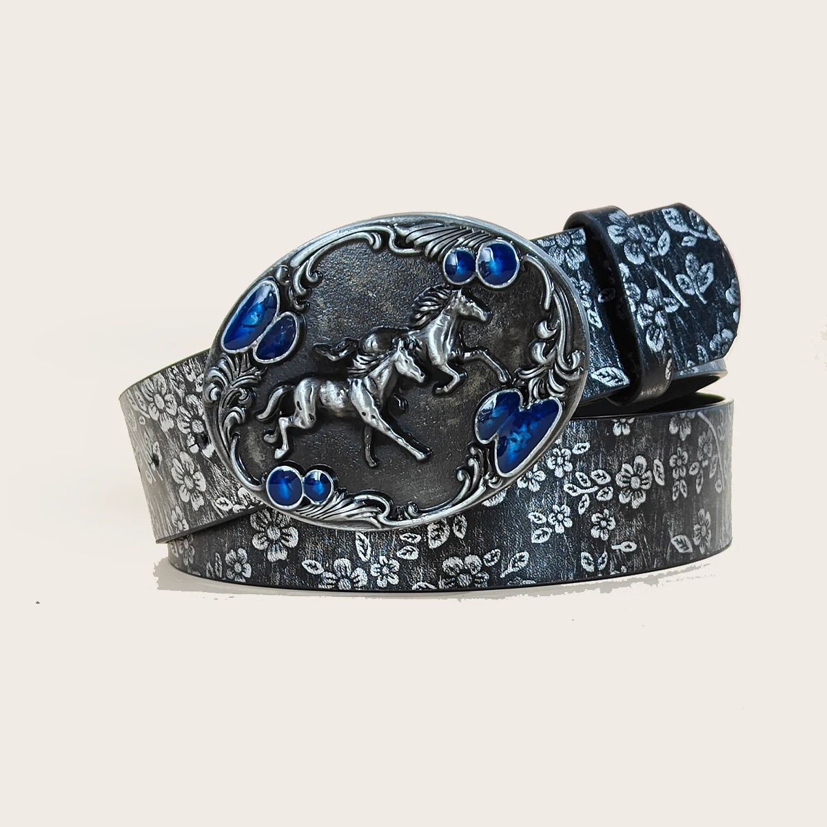 Neuer PU-Ledergürtel mit Flora-Muster für Herren und Damen, lässiger Jeansgürtel in Übergröße, luxuriöser Designer-Modegürtel in Türkis, Punk-Stil – Detail 1