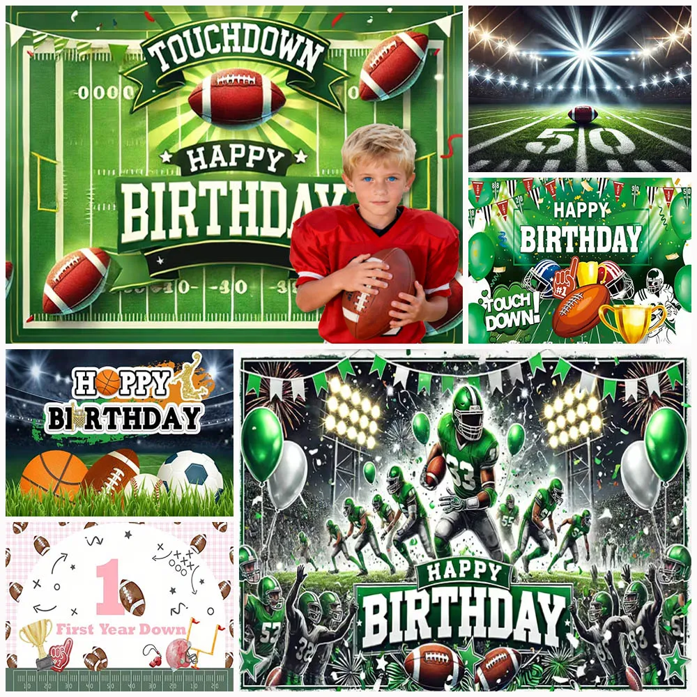 

Touch Down Rugby Boys Birthday Party Decoration Background Banner Super Bowl American Football Field Sport Stadium KidPhoto Prop