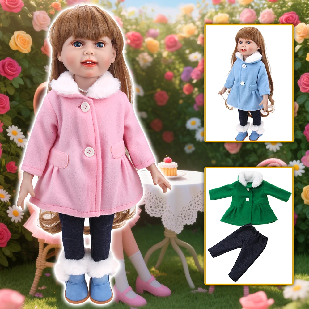 Soft Wool Coat 18 Inch Girl Dolls Сlothes Set + Trousers For American Ours & Generation 43-45 cm Baby Doll Kids Toys Gift