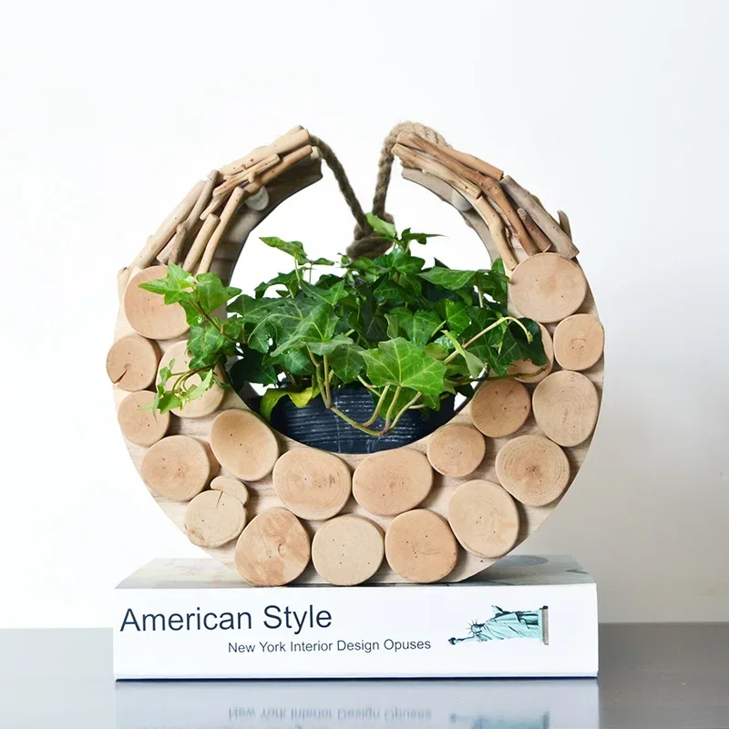 Decorative Vase Pure Handwork Wooden Vase Decorated Solid Wood Flower Pot for Creative Glass Floral Hydroponic Container Home