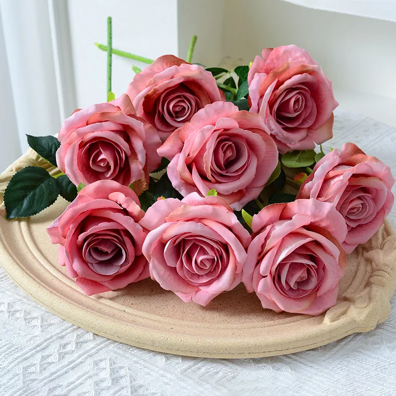 20PCS DIY Artificial Flowers Bouquet Real Touch Roses Floral Crafts for Table Party Wedding Home Birthday Decor Flower Wholesale