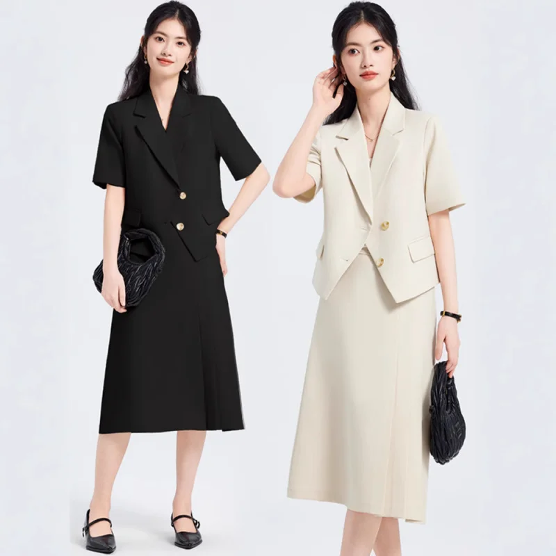 Summer Short Sleeve Blazer for Women Short Style2025New Style Off-Shoulder Elegant Petite Commuter Work Suit Dress