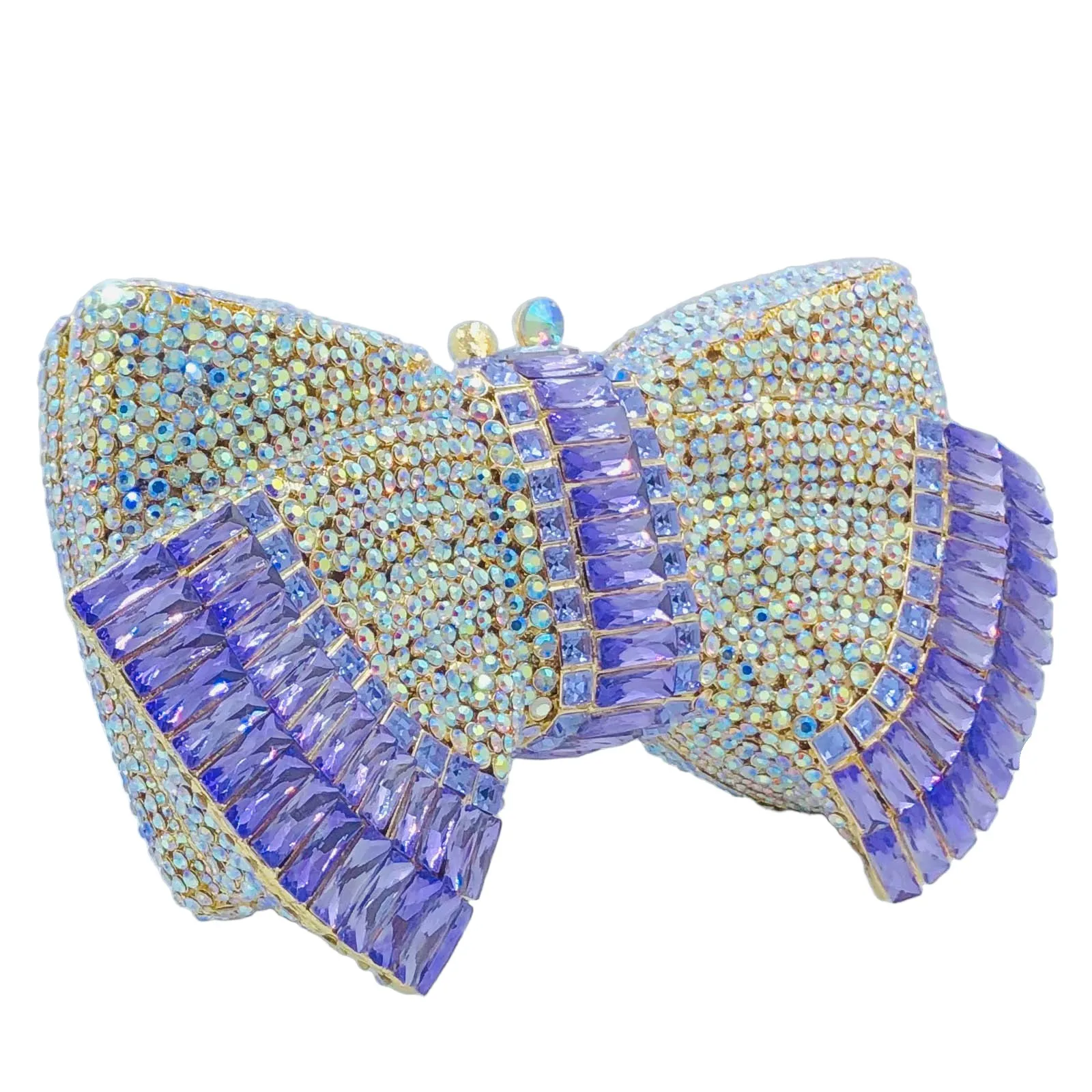 Boutique De FGG kokarda wieczorowa torebka Minaudiere damska Rosegold Crystal Minaudiere torebka ślubna ślubna torebka z kryształkami — zdjęcie 3
