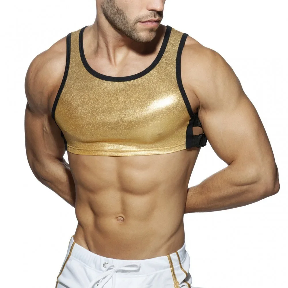 Men Body Shaper Harness Vest Shirt Tank Top Shapewear Show Chest Muscle Neoprene, Party Clip Harness Gay Underwear Gold & Silver