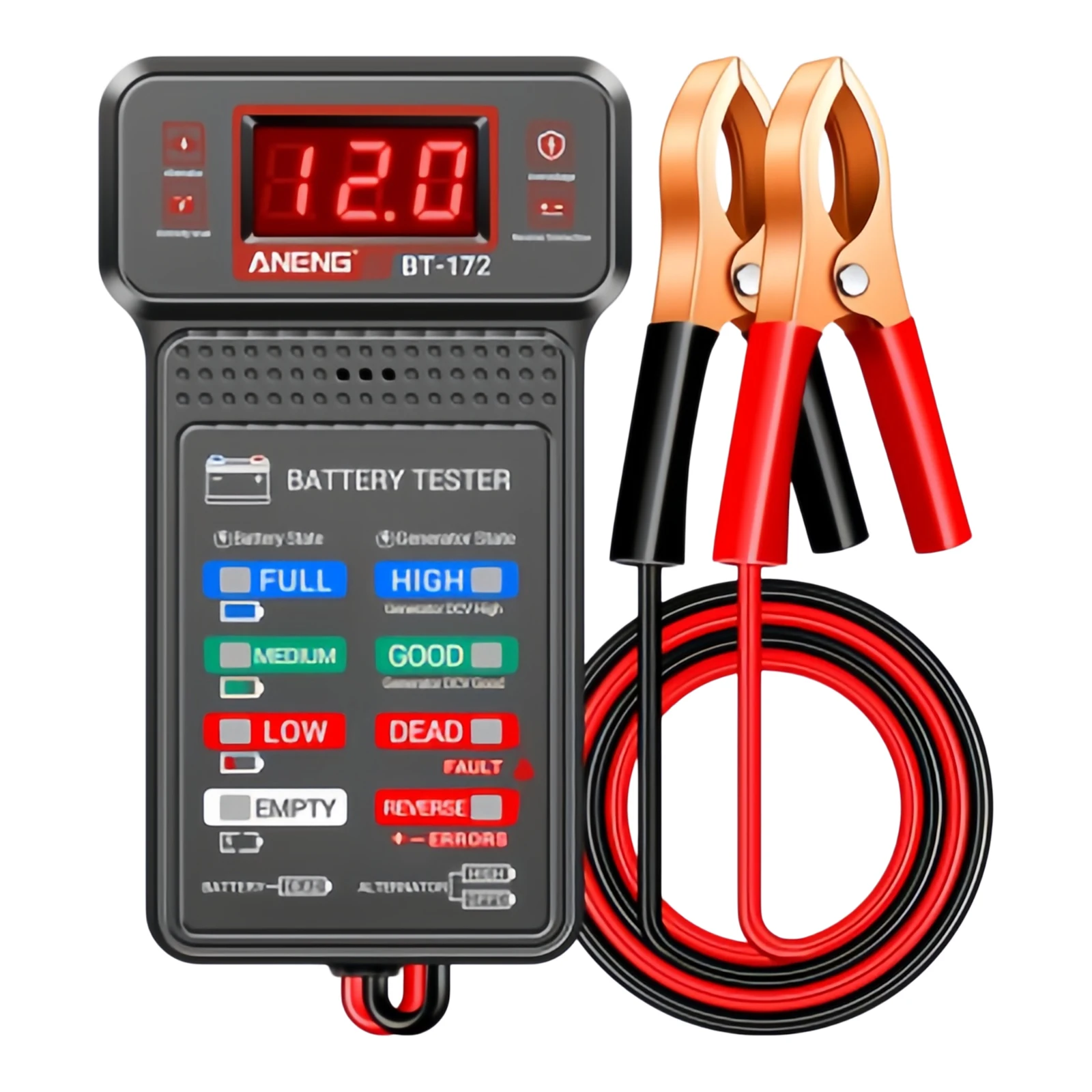 Automotive Battery Voltage Tester 12V Alternator Checker LED Indicator Reverse Polarity Protection Tool