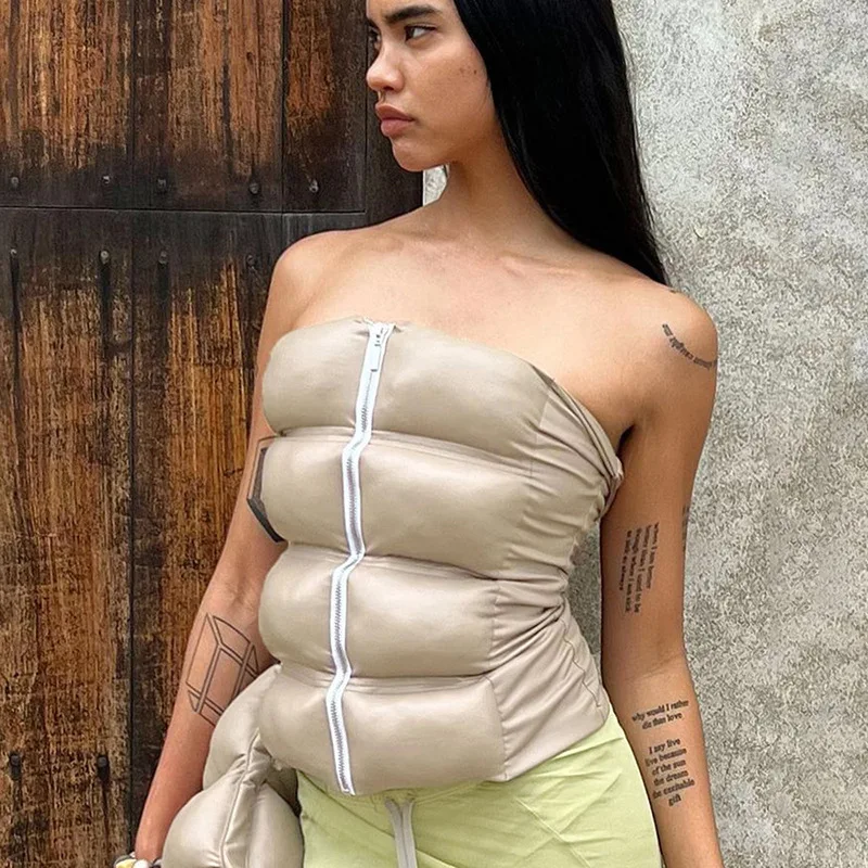 

Women's Clothing Autumn And Winter New Street Versatile One-word Shoulder Zipper Chest Wrap Women's Vest Vest