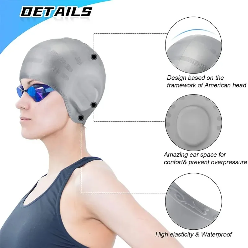 Silicone Waterproof Swimming Cap for Men Women with Ear Protection Diving Bathing Hats Cap for Long Short Hair Pool Accessories