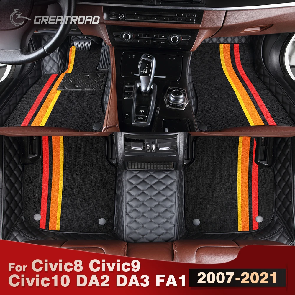 

Для Honda Civic8 Civic9 Civic10 DA2 DA3 FA1 2007-2021 двухслойные автомобильные коврики на заказ, автомобильный ковер, аксессуары для интерьера
