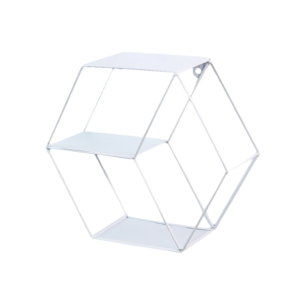 

Hexagon Wall Metal Decorative Shelf Double Shelf Layer Home Storage Rack Hexagon Storage Rack Kitchen Balcony Garden
