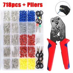 718PCS  Automotive Pin Connector Kit 1/1.5/1.8/2.2/2.8/3.5mm Terminal Pins w/Wire Crimping Plier Pin Removal Tool Set