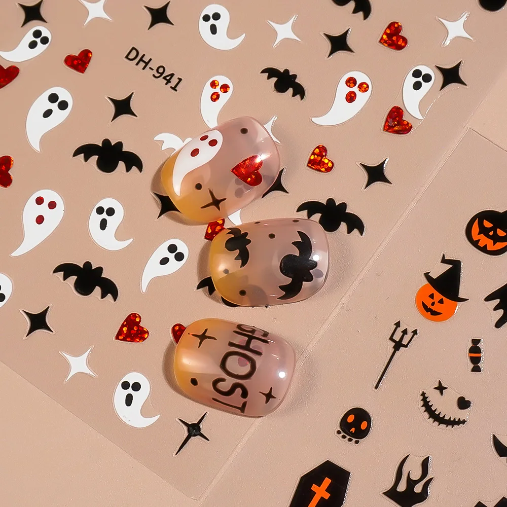 1/5 pçs estrela coração morcego adesivos de unhas halloween decoração da arte do prego adesivos feminino diy auto adesivo manicure decoração decalques